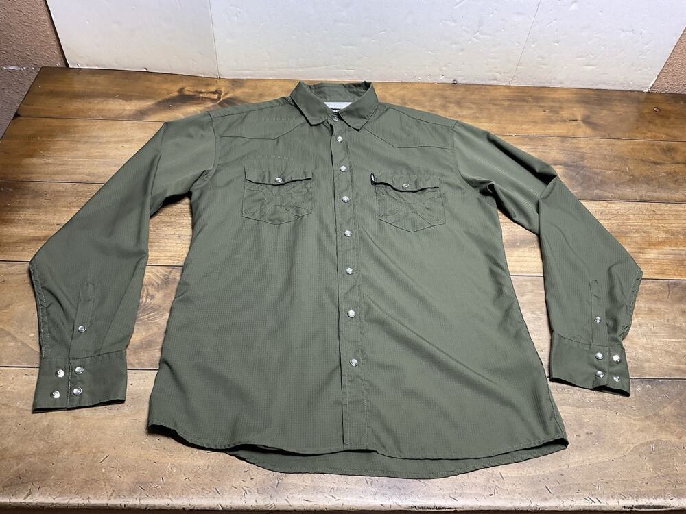 Hooey Habitat Long Sleeve Pearl Snap Shirt Sol M Olive Green Western Fishing